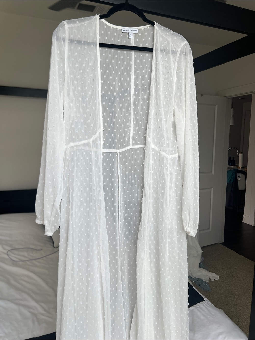 Express Sheer White Swiss Dot Longline Duster